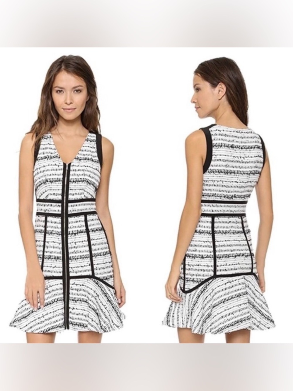 Rebecca Taylor Black and White Sleeveless Fit-and-Flare Dress 0